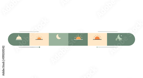 Ramadan Daily Schedule Infographic Banner with Islamic Icons of Moon and Sun Phases in Flat Minimalist Style