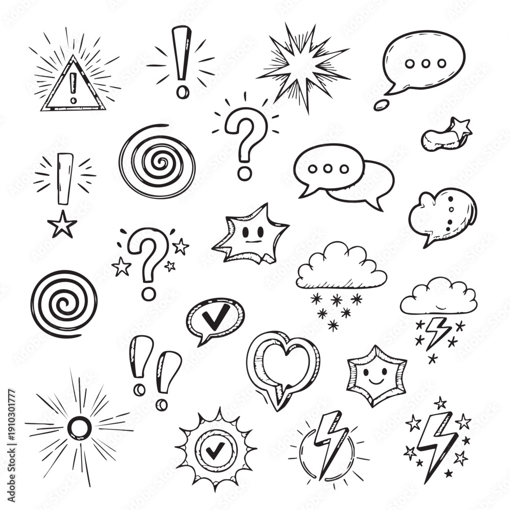 Fototapeta premium Collection of Hand Drawn Doodle Style Icons and Symbols Pattern Background