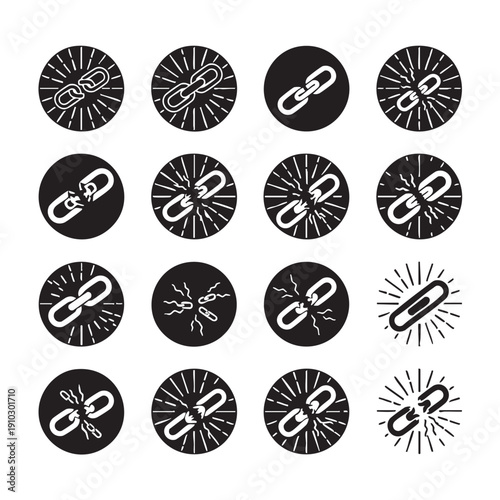 Black and White Chain Link Circle Icons for Connection and Security