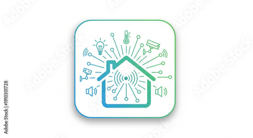 Smart home automation concept with house icon and various connected devices