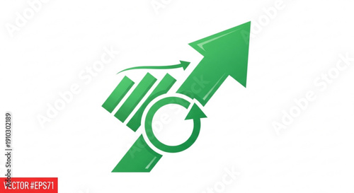 Green arrow graph symbolizing growth and progress in business and finance with a circular motion