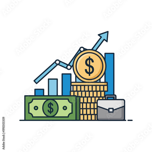 Wallpaper Mural Money growth chart with dollar coin and business briefcase Torontodigital.ca