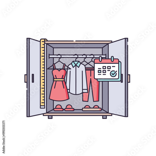 Wallpaper Mural Open wardrobe with clothes, shoes, measuring tape and calendar Torontodigital.ca