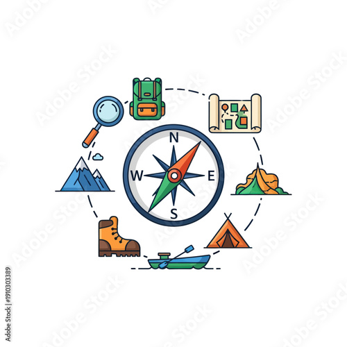 Wallpaper Mural Outdoor exploration and travel icons with navigation compass Torontodigital.ca