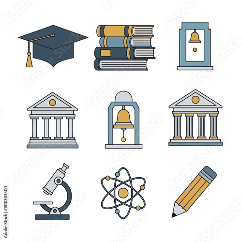Wallpaper Mural School education objects and science learning flat vector icons Torontodigital.ca