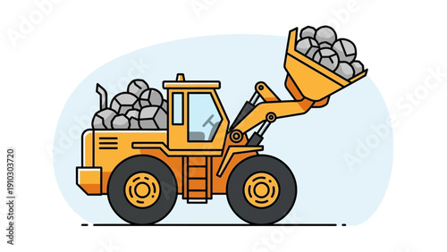 A yellow front-end loader is filled with rocks, ready for transport or processing.