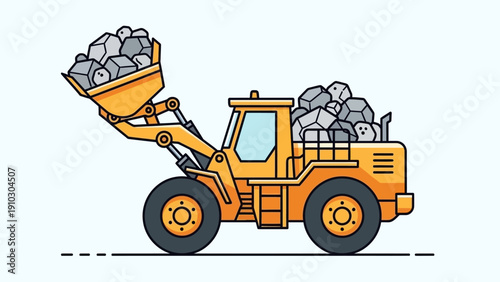 An illustration of a yellow front-end loader carrying rocks, ready for transport.