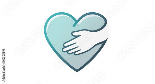 Hand holding heart symbol care and compassion illustration support and love concept simple design with blue heart and white hand