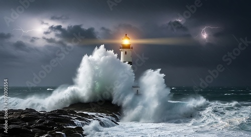 Wallpaper Mural Lighthouse on Rocky Coast During Stormy Weather. Torontodigital.ca