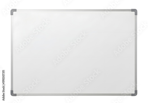 A empty white board or magnetic dry erase board with a silver frame isolated on white or transparent background