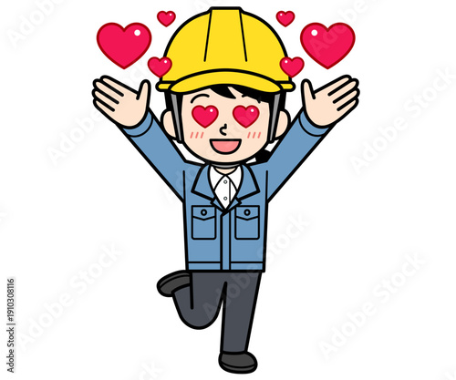 ときめき喜ぶヘルメットをかぶった現場監督の女性