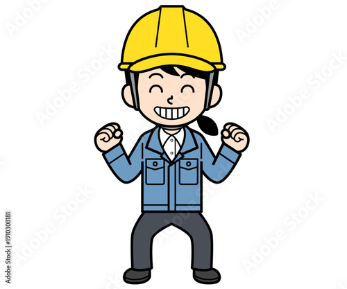 ニコニコ元気なヘルメットをかぶった現場監督の女性