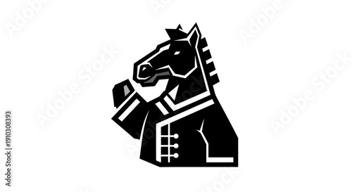 Black and White Knight Chess Piece Illustration.