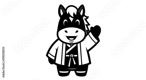 Cartoon Horse Character Wearing Kimono.