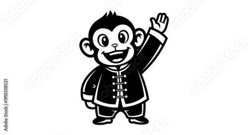 Cartoon Monkey Character Waving Hand Gesture 2.