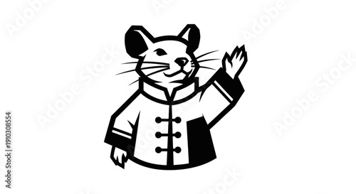 Cartoon Mouse Character Waving Hand Gesture.