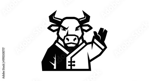 Cow Character Wearing Martial Arts Uniform.