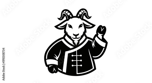 Goat Cartoon Character Wearing Kimono.