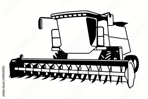 Modern Combine Harvester Agricultural Machine Line Art Vector Illustration Isolated on White.