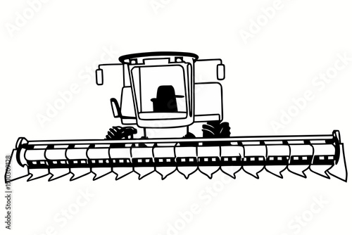 Modern Combine Harvester Agricultural Machine Line Art Vector Illustration Isolated on White.