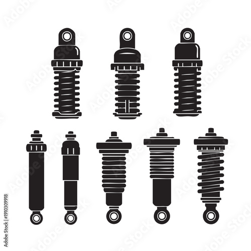 Collection of Black Shock Absorber Silhouettes for Vehicle Suspension System