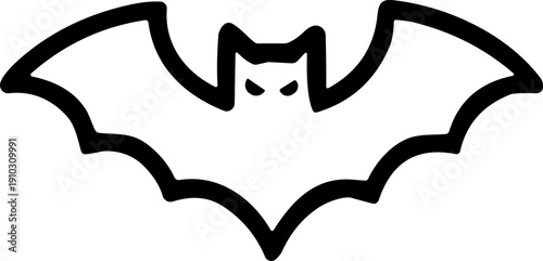 Black and white bat vector illustration, stylized flying mammal silhouette with outstretched wings, Halloween and wildlife design icon