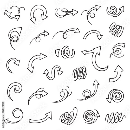 Doodle Arrows Seamless Pattern Hand Drawn Directional Symbols Isolated Vector