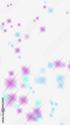Vertical animated green purple blue twinkle stars glowing on light abstract background
