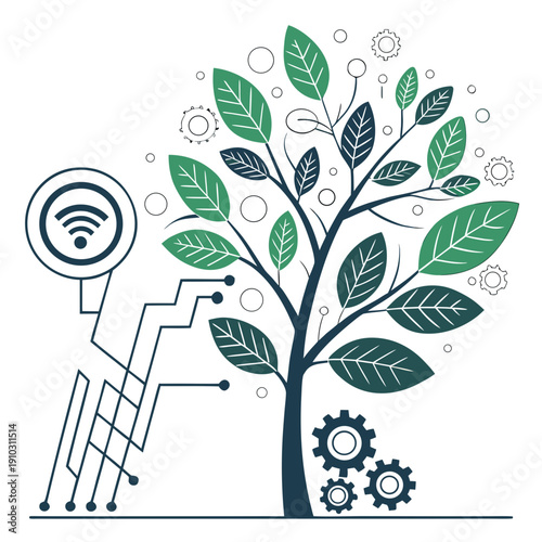 AI environmental protection system vector graphic, a creative and futuristic concept for safeguarding the planet.