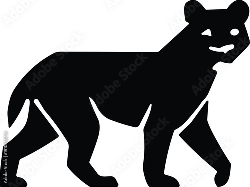 Black panther or mountain lion silhouette illustration walking in profile with long tail, symbolizing strength, wilderness, and wild cat design