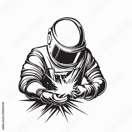 Metalworker Raising Welding Torch While Image Vector on White Background