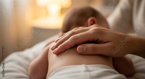 Wallpaper Mural Tender moment as a loving parent's hand gently caresses the delicate back of a newborn infant, symbolizing care and comfort Torontodigital.ca