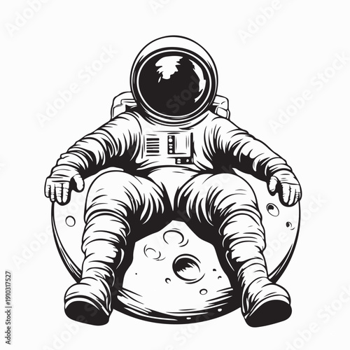 Astronaut Sit on Moon Image Vector Isolated on White Background