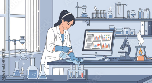Female Scientist Conducting Experiment in Laboratory Setting.