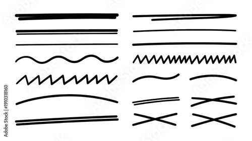 Hand drawn line strokes and underscores set for underlining and design
