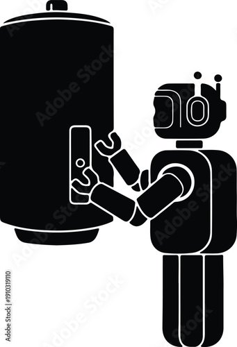 silhouette robot adjusting smart home water heater appliance vector design