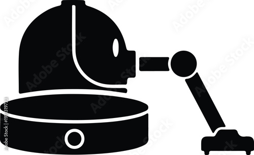 silhouette vintage movie projector with articulated robotic arm machine vector design