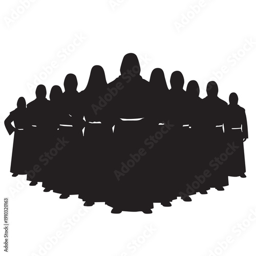 Group of people in robes silhouette standing together community concept