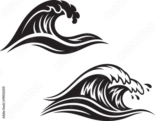 Ocean wave sketch collection with cresting and breaking water forms