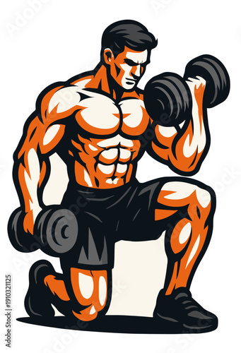 "Muscular Man Performing Dumbbell Lunge Exercise"

