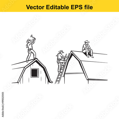  workers on rooftops performing various tasks