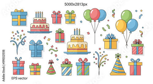 Playful Birthday Party Icon Vector Collection