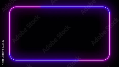Electric pink purple Neon rounded rectangular frame with moving line loop. Transparent Alpha Channel 4K	
