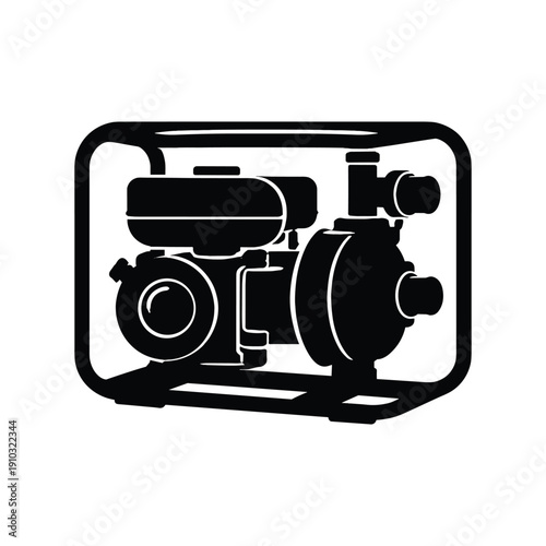 Water pump machine silhouette in metal frame