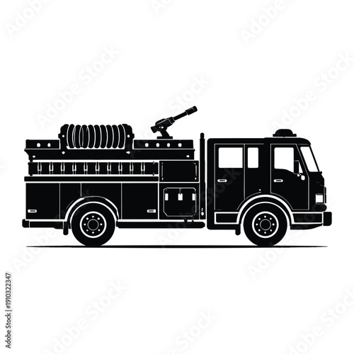 Fire truck side view silhouette vector illustration