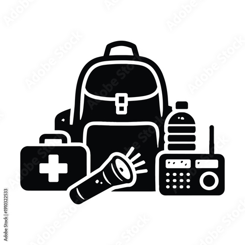 Emergency survival kit with backpack and flashlight