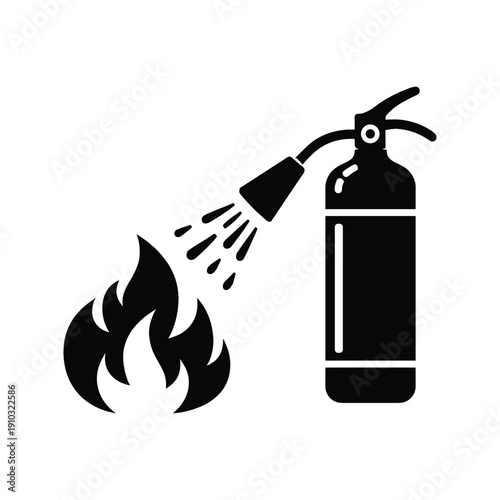 Fire extinguisher spraying on fire silhouette