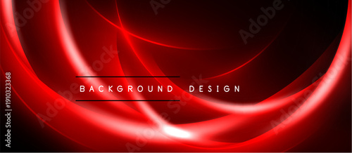 Abstract red design. Smooth curves create dynamic glow effect over black backdrop. Modern, vibrant visual presentation.