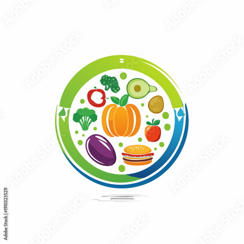 A vibrant circular arrangement of fresh, healthy fruits and vegetables, symbolizing a balanced diet and lifestyle choices