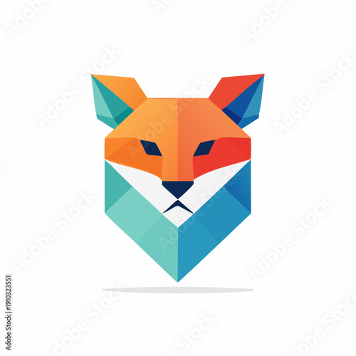 Geometric fox head logo illustration in origami style
